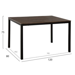 Dining table Goose Hm9532 walnut color Mdf top with black metal legs 120x80x75cm