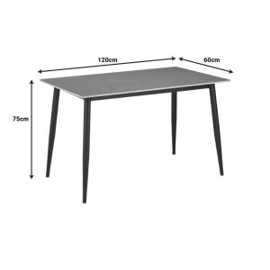 Dining table Gustas-bella set of 5 gray marble sintered stone-black metal 120x60x75cm