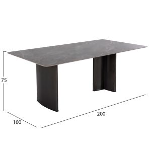 Heff dining table with ceramic top 12 mm black marble - mdf frame - black metal legs 200x100x76hcm Hm9766,01
