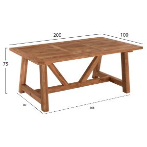 Dining table Hm7922 solid teak in natural color, 200x100x75cm