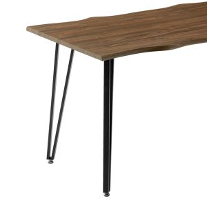 Izzac dining table with walnut-colored Mdf surface and black metal legs 140x80x76 cm