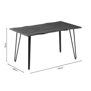 Izzac dining table with a sonoma-colored Mdf surface and black metal legs 140x80x76cm