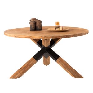 Dining table Katte round Hm9559 solid teak wood-legs with metal fittings D150x78cm