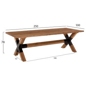 Dining table Katte made of solid teak wood-metal legs, 250x100x78cm Hm9557