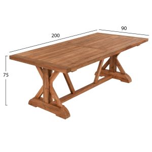 Dining table Kronos Hm9535 solid teak in natural color, 200x90x75cm