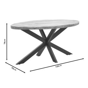 Majesty Industrial dining table with solid mango wood top 4cm 160x90x74cm