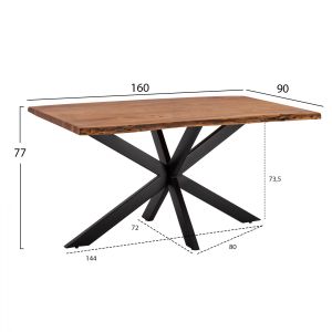 Dining table Montana Lizard acacia solid wood top 3.5cm 160x90x77cm Hm8481.11