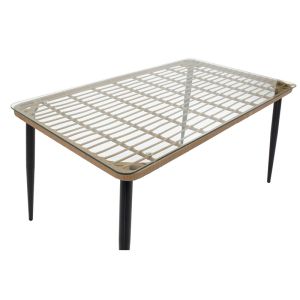 Трапезна маса Naoki E, комплект от 5, натурален ратан-черен метал-стъкло 160x90x78 см