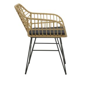 Dining table Naoki V set of 5 rattan chairs in natural shade and black metal 80x80x78cm