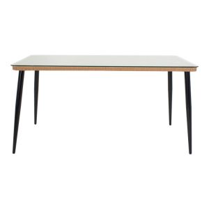 Dining table Naoki X set of 5 rattan chairs in natural shade and black metal 160x90x78cm