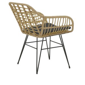Dining table Naoki X set of 5 rattan chairs in natural shade and black metal 160x90x78cm