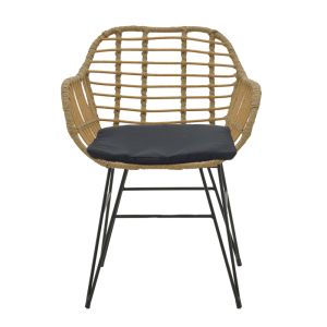 Dining table Naoki X set of 5 rattan chairs in natural shade and black metal 160x90x78cm