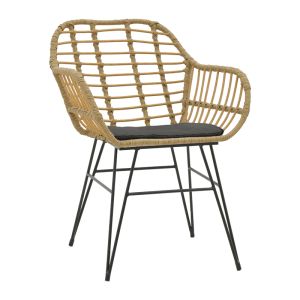 Dining table Naoki X set of 7 rattan chairs in natural shade and black metal 160x90x78cm