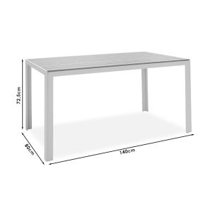 Dining table Nares - Convince A set of 5 white aluminum and plywood in natural shade 140x80x72.5 cm,