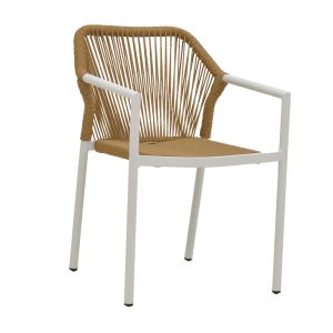 Dining table Nares - Lush B set of 7 white aluminum and plywood in natural shade 180x90x72.5cm