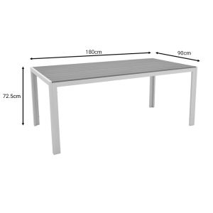 Dining table Nares - Lush B set of 7 white aluminum and plywood in natural shade 180x90x72.5cm