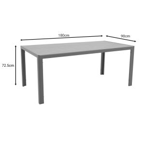 Dining table Nares - Vitality set of 7 anthracite aluminum and plywood in natural color 180x90x72.5cm