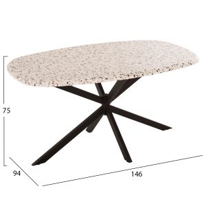 Dining table Oval Rodden Hm11903,03 Werzalit Tabletop In Terrazzo Color-black Metal Base 146x94x75hcm