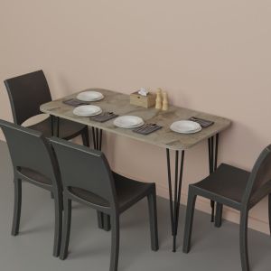 Palkon dining table with gray-black melamine top and black metal legs 120x60x73cm