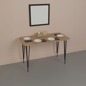 Palkon dining table with oak-colored melamine top and black metal legs 120x60x73cm
