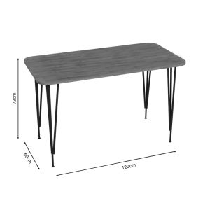 Palkon dining table with oak-colored melamine top and black metal legs 120x60x73cm