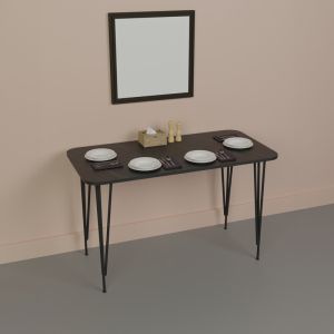 Palkon dining table with black marble top made of melamine and black metal legs 120x60x73cm