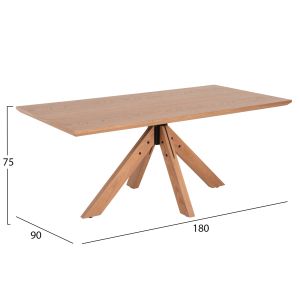 Paolo Dining Table - Mdf with Manchurian Wood Veneer, Solid Rubber Wood Legs - Oak Color 180x90x75hcm Hm9853