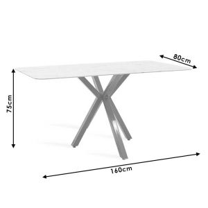 Dining table Paris with 8mm tempered glass top 160x80x75cm