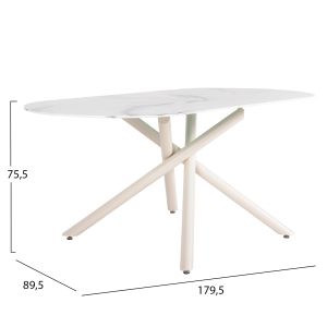 Prentis dining table - ceramic top 12 mm white marble - white metal legs 180x90x76hcm Hm9770,01
