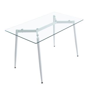 Dining table Quana-julita set of 5 pieces glass 8mm transparent - white 120x70x75cm