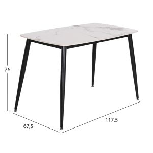 Dining table Raven ceramic top with marble effect-black metal legs 120x70x73hcm Hm9854,03