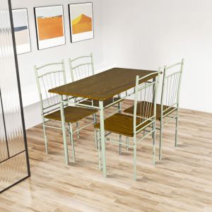 Reforia Dining Table Set of 5 Pieces Mdf in Natural Color with White Metal Legs 110x60x74cm