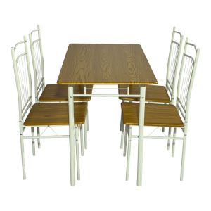 Reforia Dining Table Set of 5 Pieces Mdf in Natural Color with White Metal Legs 110x60x74cm
