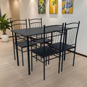 Dining table Reforia set of 5 pieces Mdf in black color with black metal legs 110x60x74cm
