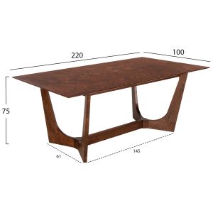 Dining table Rimer MDF veneer wood ash walnut color 220x100x75h Cm Hm9742
