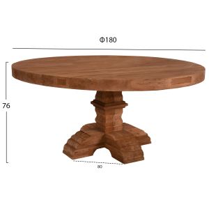 Dining table Round Provence Hm9642 solid teak with carved legs-8cm top, D180x76cm
