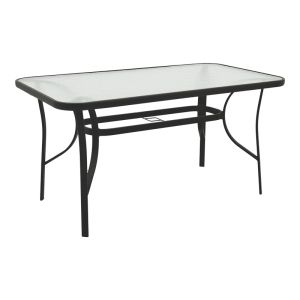 Dining table Sussie-ensure 7 pcs. metal-glass in black color 140x80x70cm