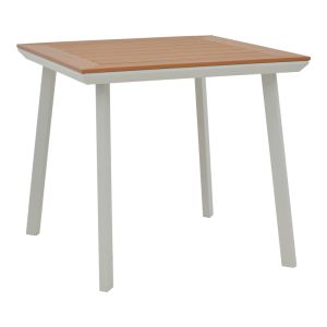 Dining table Synergy - Lush set of 3 white aluminum and natural plywood 80x80x74cm