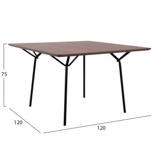 Dining table Trenk - Mdf with oak veneer walnut-black metal legs 120x120x75hcm Hm9614,02