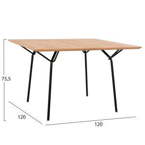 Dining table Trenk - Mdf with oak veneer-black metal legs 120x120x75hcm Hm9614,01