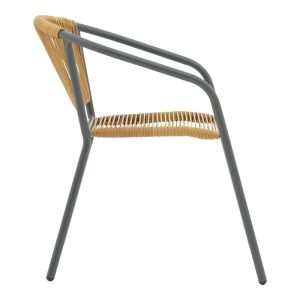 DINING TABLE VALOR-LINDARIA SET OF 5 PIECES ANTHRACITE METAL-GLASS-PE RATTAN IN NATURAL COLOR 110X60X70CM