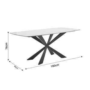 Viano dining table with light gray sintered stone top and black metal legs 176x85x75cm