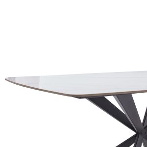 Viano dining table with light gray sintered stone top and black metal legs 176x85x75cm