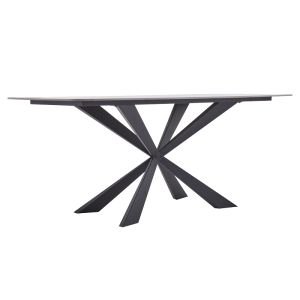 Viano dining table with light gray sintered stone top and black metal legs 176x85x75cm