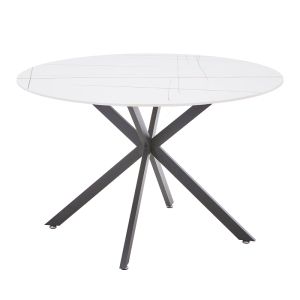 Dining table Vivian-stoyen 5 pcs beige velvet - white with black marble Φ120x75cm