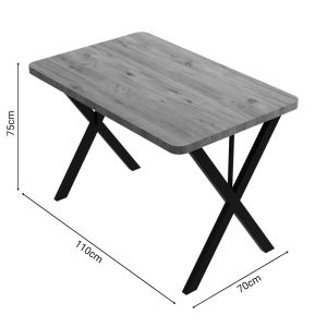 Zeryin dining table with oak-colored melamine top and black metal legs 70x110x75cm