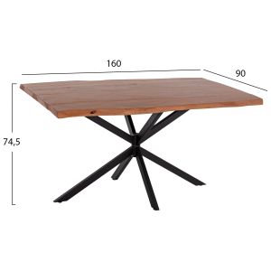 Dining table acacia solid wood-black metal base 160x90x74.5hcm Hm11882