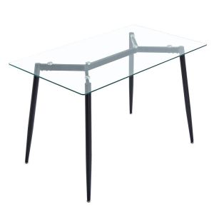Dining table set of 5 pieces Quana-bella transparent glass and black metal legs 120x70x75cm