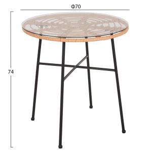 Round dining table Allegra Hm5535,11 black Metal-p,e, rattan in natural D70x74hcm