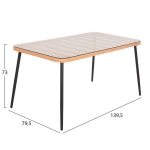 Rectangular dining table Allegra Hm5537,11 black Metal-p,e, natural rattan 139,5x79,5x73hcm
